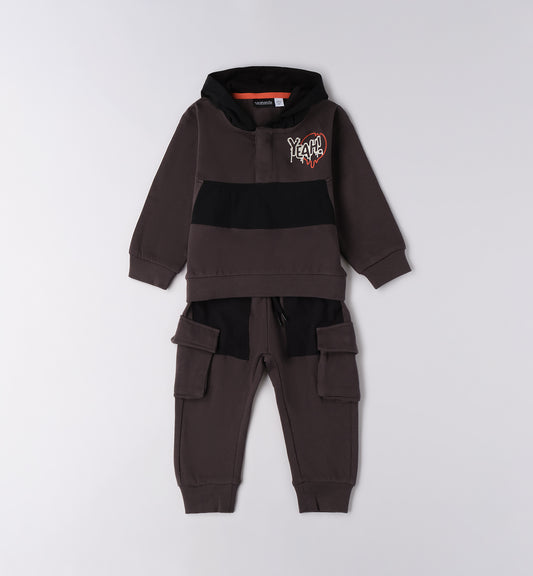 Sarabanda completo tuta bambino con cappuccio grigio scuro con inserti neri felpa con cappuccio e pantaloni cargo