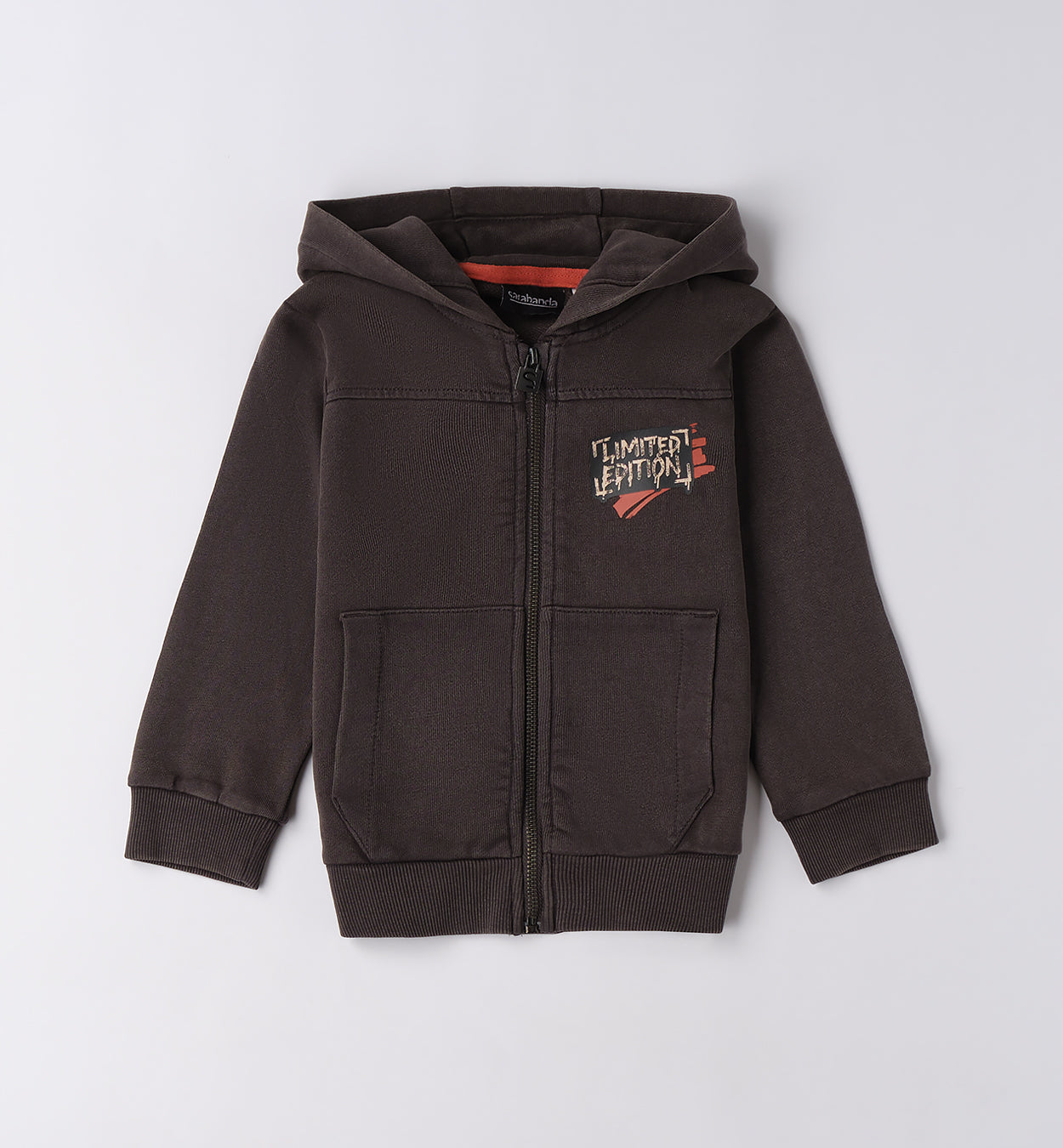 Felpa bambino grigia con cappuccio e zip frontale