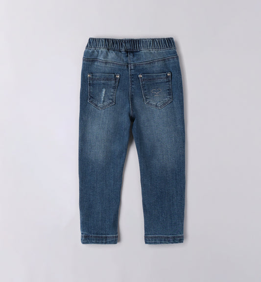 Sarabanda jeans stone wash bambina retro con vita elasticata due tasche posteriori e leggero effetto used