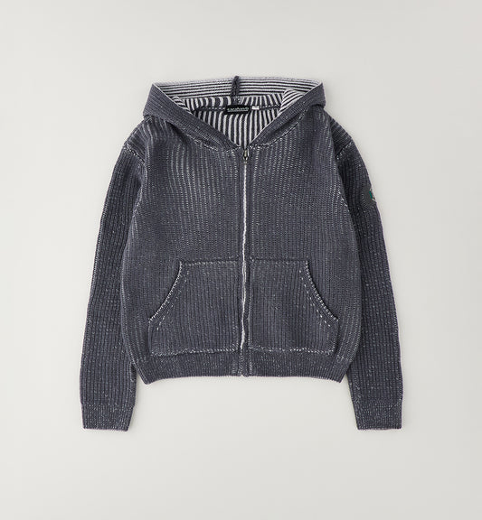 Felpa in Maglia Grigia con Cappuccio e Cerniera Bambino