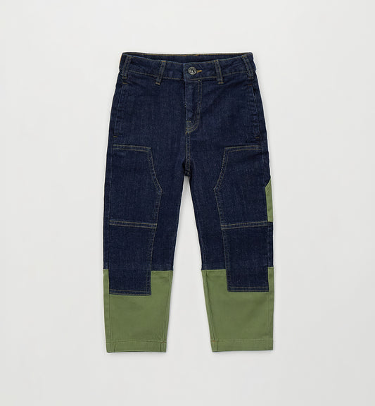 Jeans Bambino Sarabanda Two Tone Carrot Fit – Denim Scuro e Verde Militare