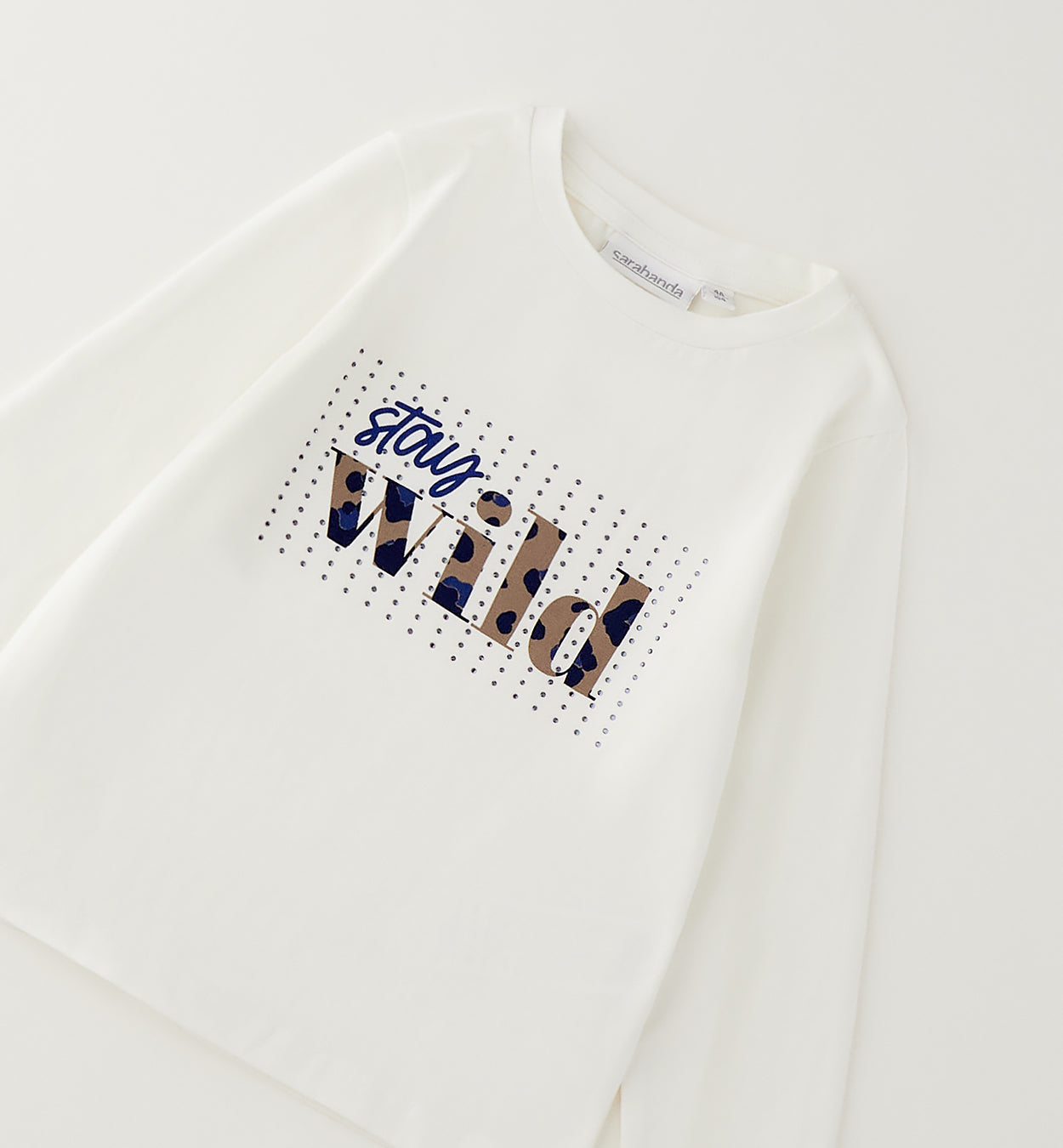T-Shirt Sarabanda Bambina Off White con Stampa e Brillantini