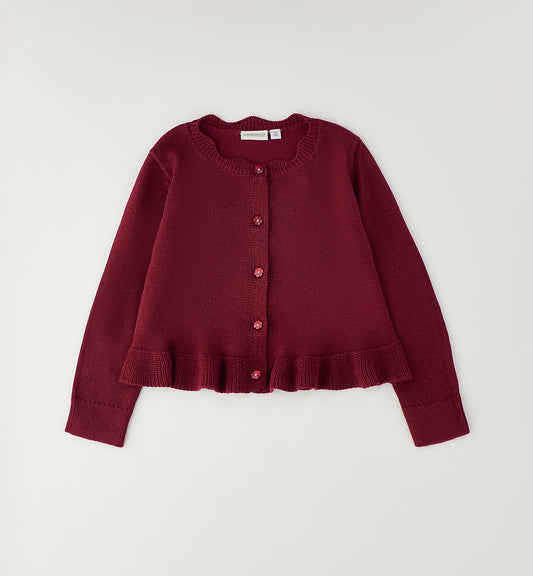 Cardigan Bambina Sarabanda Bordeaux con Filo Lurex – Girocollo e Bottoni - OOPS by BabyBimbo 0-16
