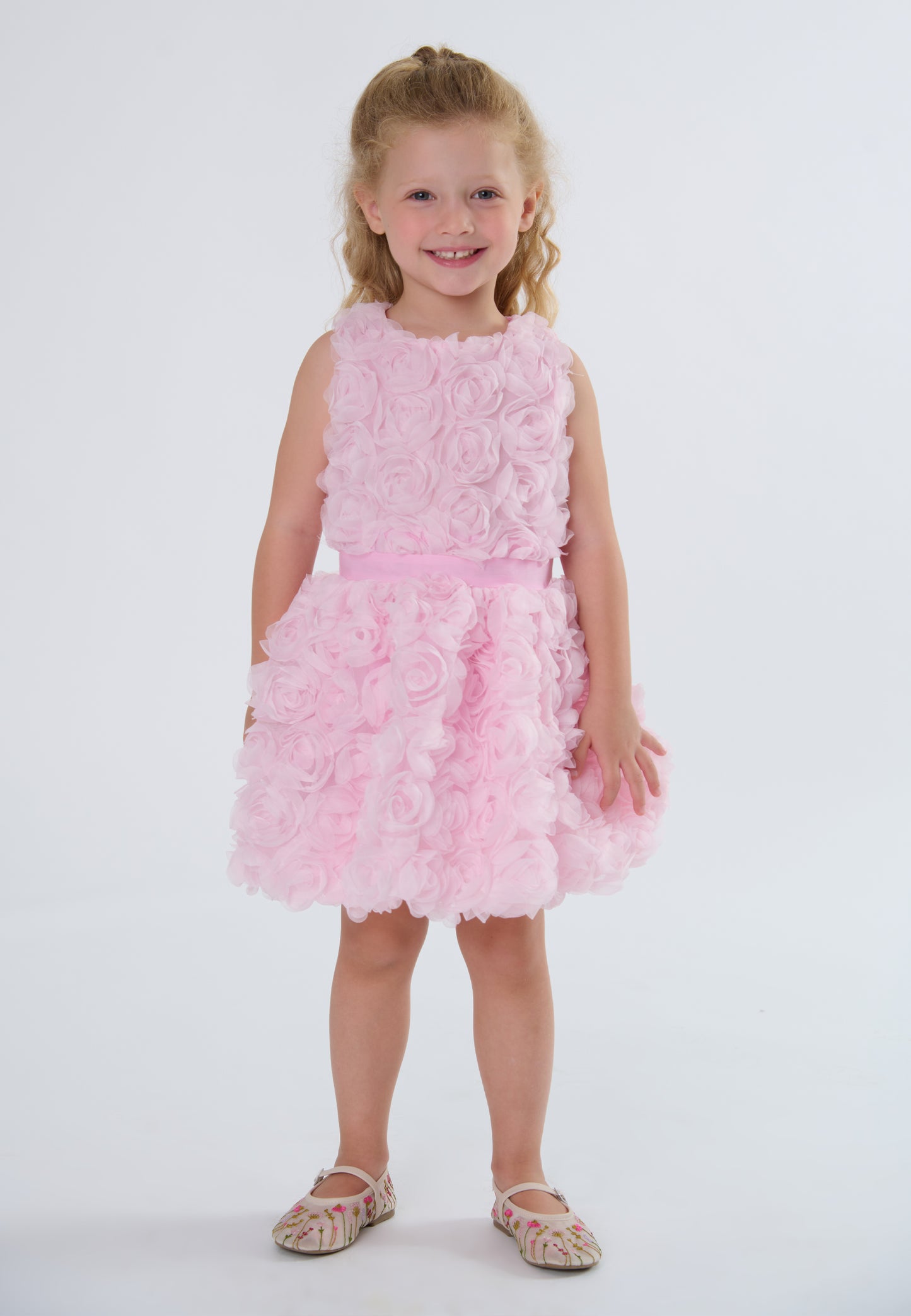 Abito Cerimonia Bambina Rosa con Petali di Rose Applicati e Cintura – TOBETOO - OOPS by BabyBimbo 0-16