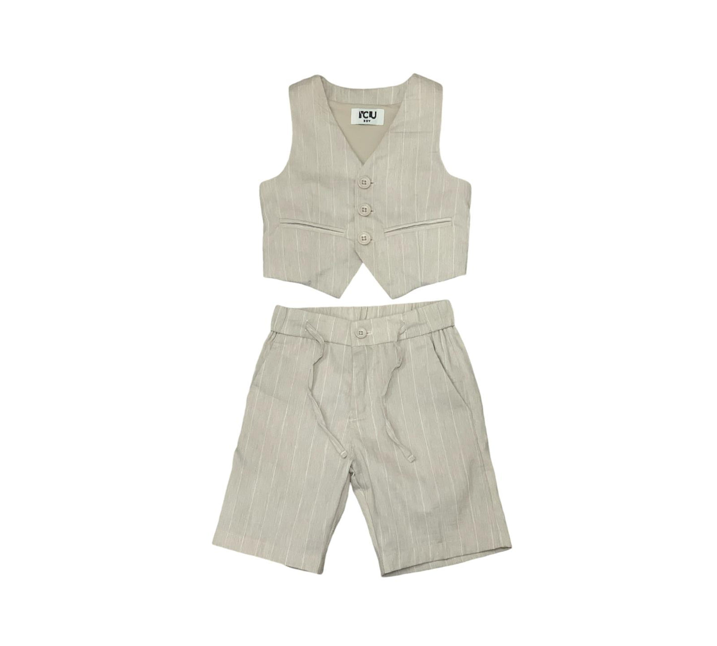 COMPLETO ELEGANTE GILET E BERMUDA BEIGE Y-CLU BYB1105