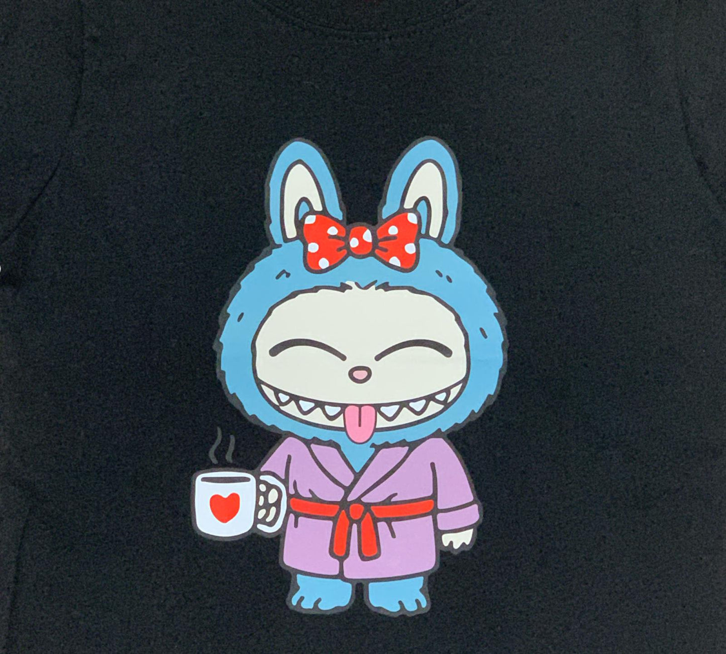 Maglietta Nera Unisex Bambini 2-14 Anni – Stampa Coniglio Buffo Stile Labubu