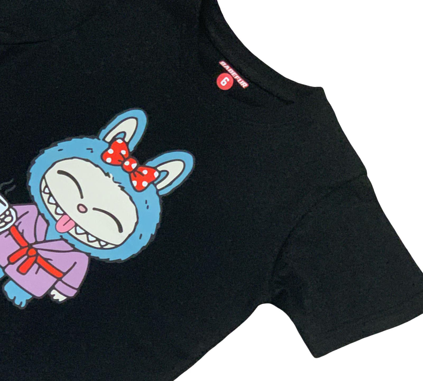 Maglietta Nera Unisex Bambini 2-14 Anni – Stampa Coniglio Buffo Stile Labubu