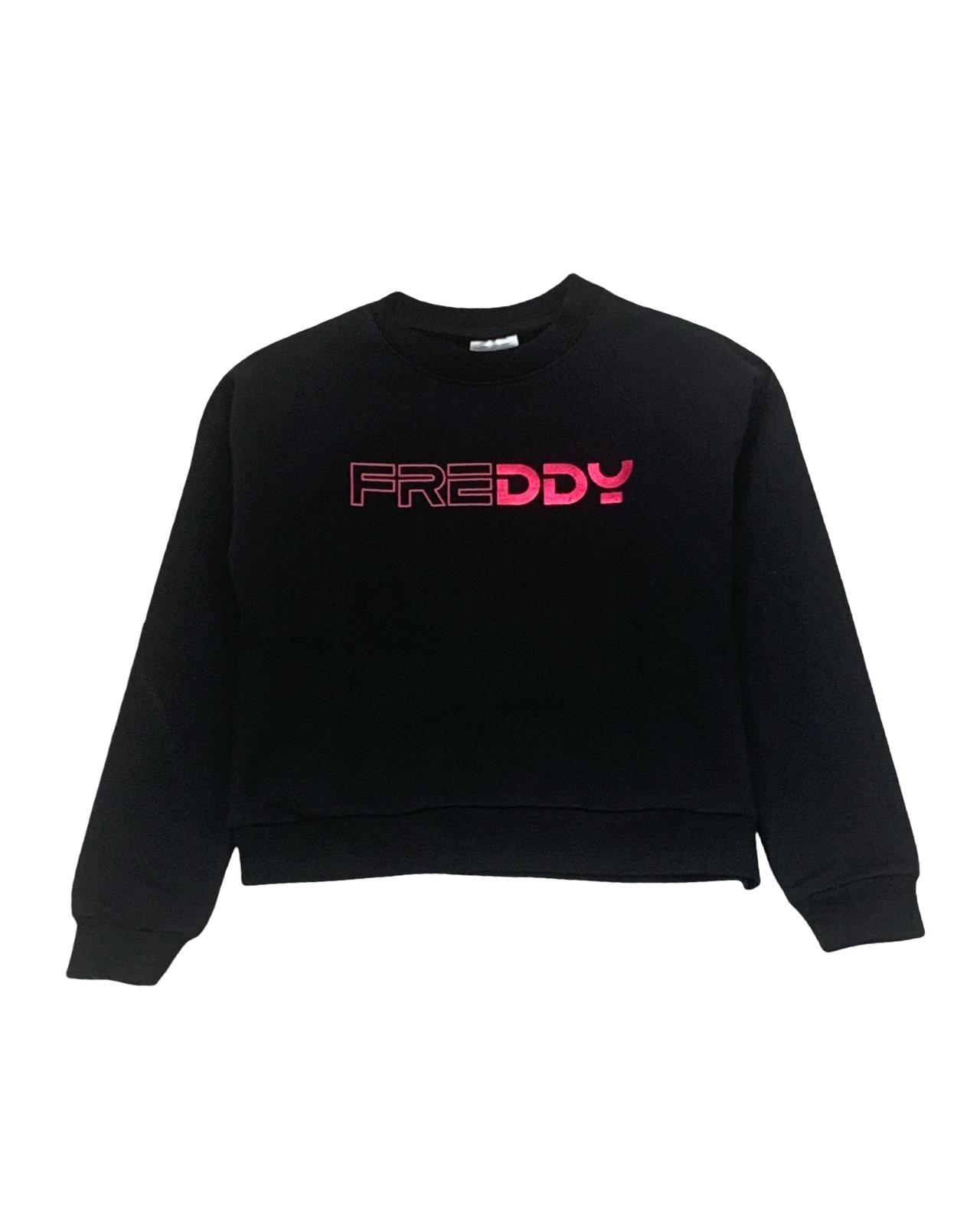 Felpa Freddy Nera Girocollo da Bambina – Logo Rosa Lucido, Modello Corto