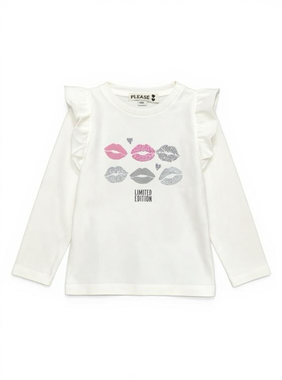 Maglietta Manica Lunga Bambina | Stampa Labbra Glitter | Limited Edition