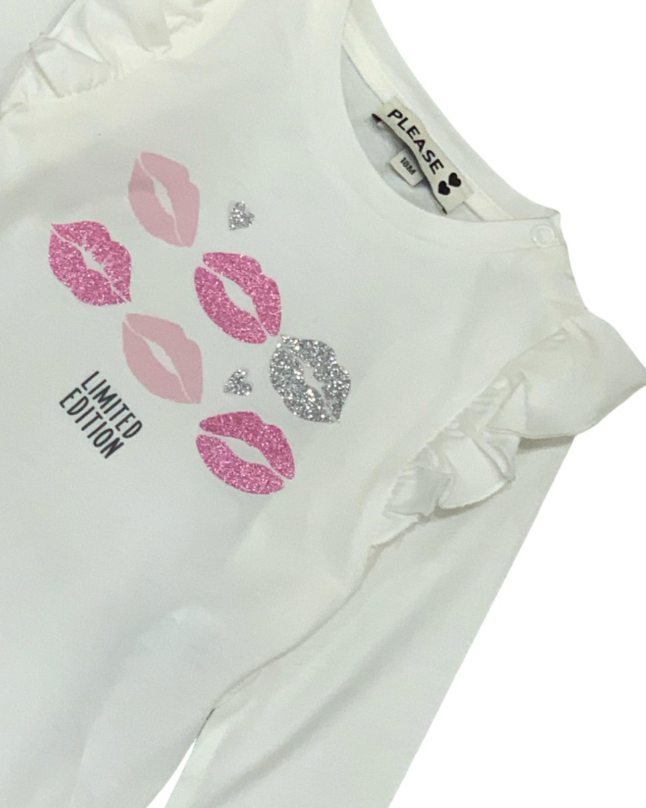 Maglietta Manica Lunga Bambina | Stampa Labbra Glitter | Limited Edition