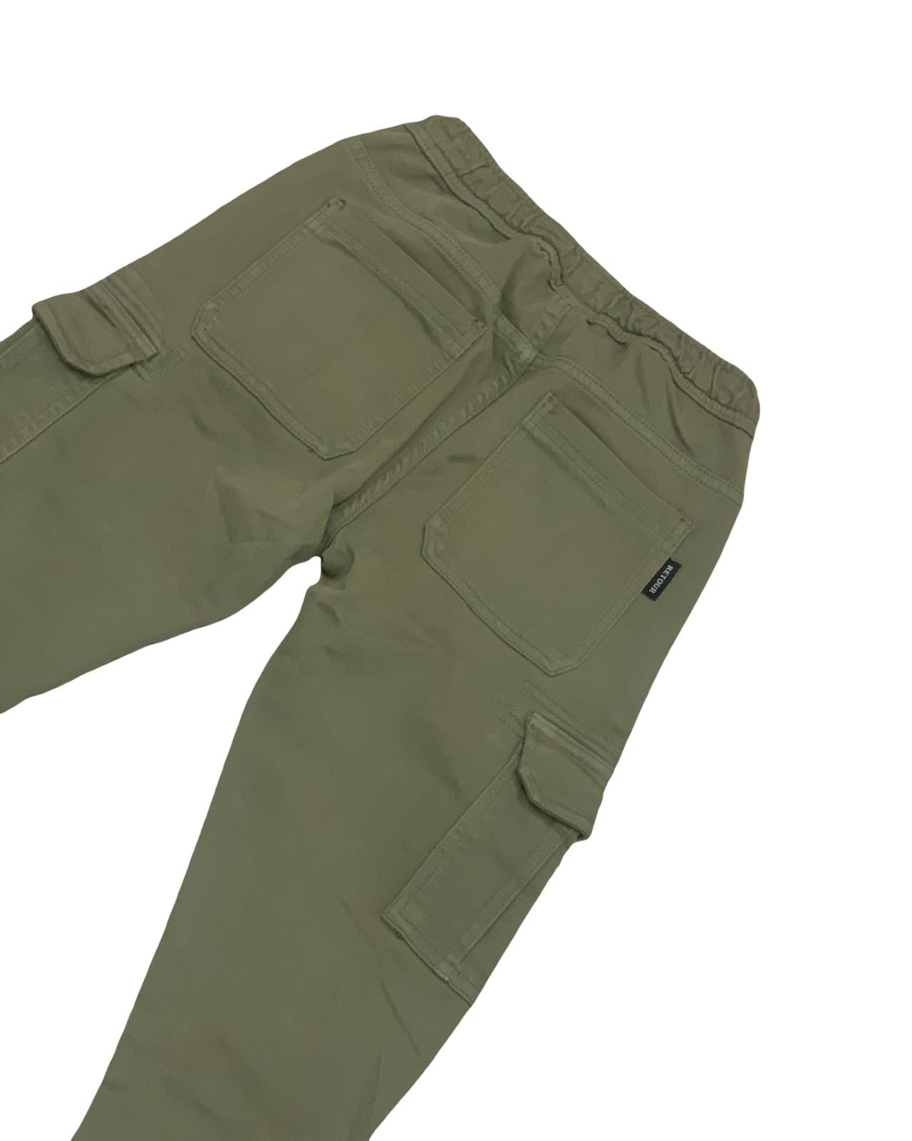 Pantalone Cargo Felpato da Ragazzo – Verde con Elastico in Vita, Look Trendy e Comodo