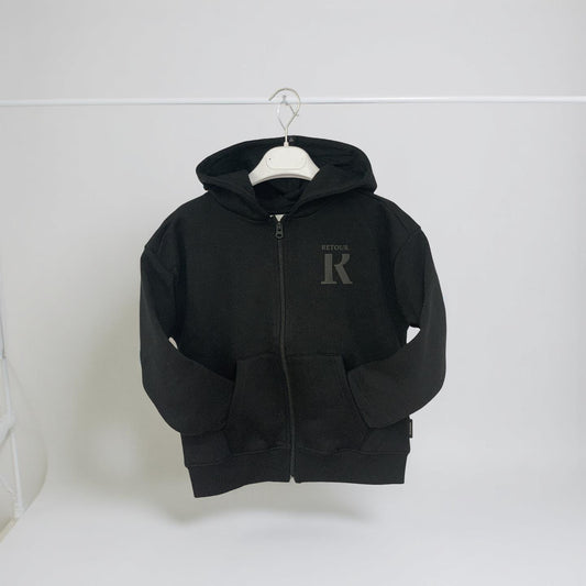 Felpa aperta Nero con cappuccio foderato e logo nero