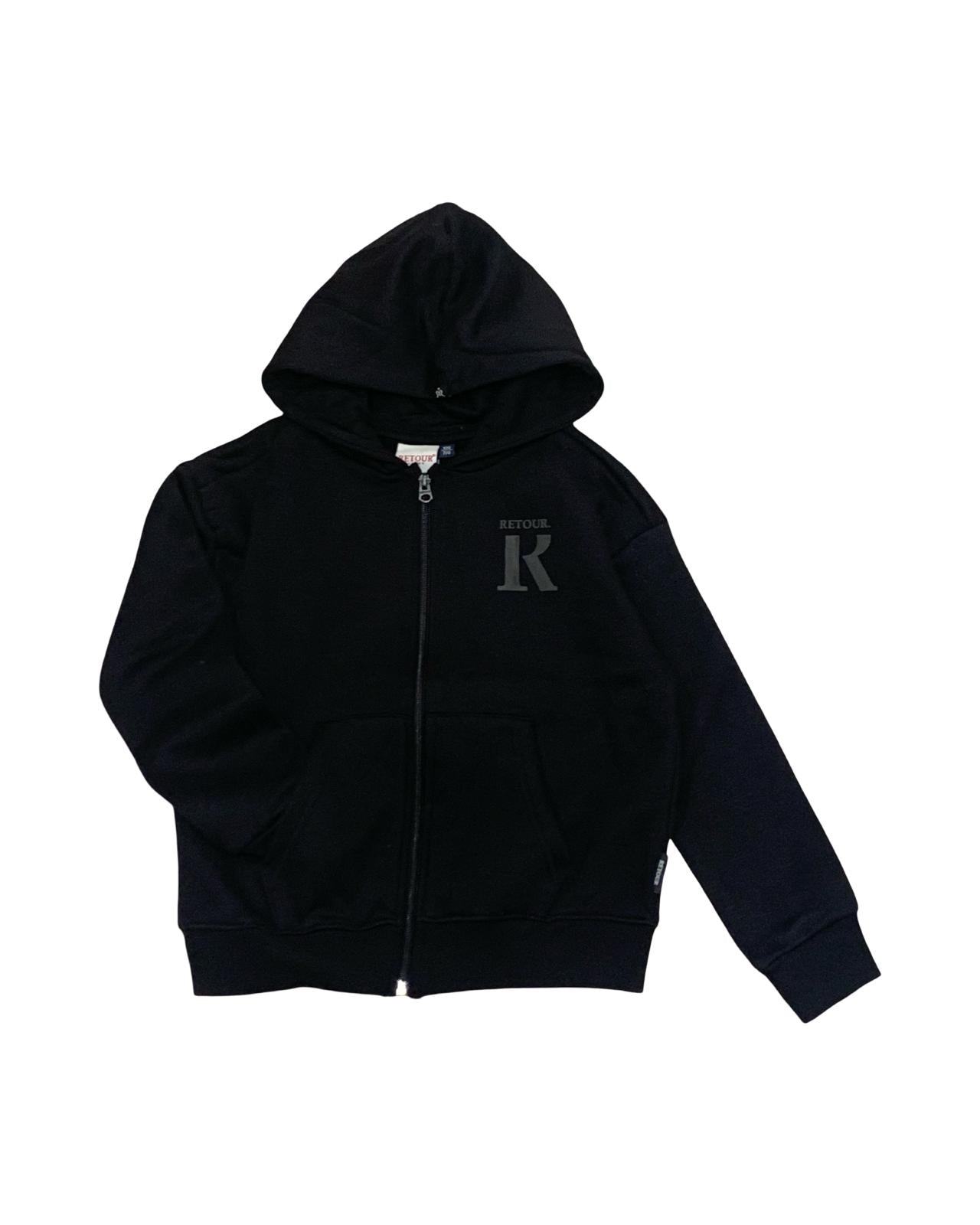 Felpa aperta Nero con cappuccio foderato e logo nero