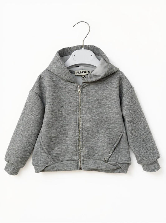 Felpa grigia con cappuccio e zip – comoda e versatile per bambine