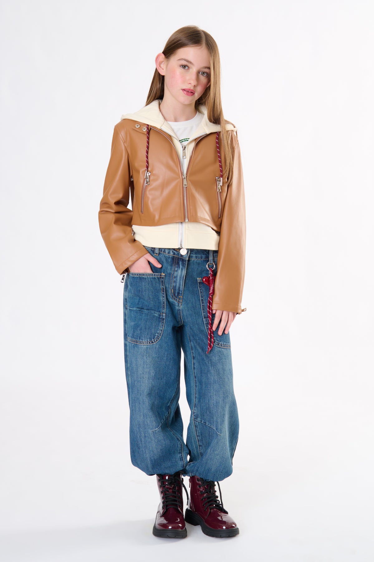 Jeans Ragazza TOBETOO Baggy Lavaggio Scuro con Charm Cuore
