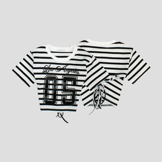 Maglietta Crop Rigata Bianco Nero Ragazza con Schiena Scoperta – TOBETOO - OOPS by BabyBimbo 0-16