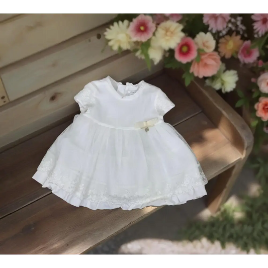 Abitino elegante bambina Mayoral bianco in tessuto leggero con fiocco decorativo