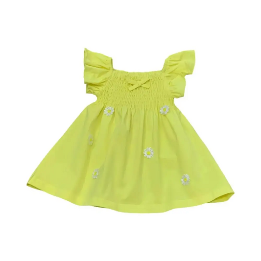 ABITINO ESTIVA GIALLO BAMBINA Y-Clù con maniche corte a volant e decorazioni di margherite
