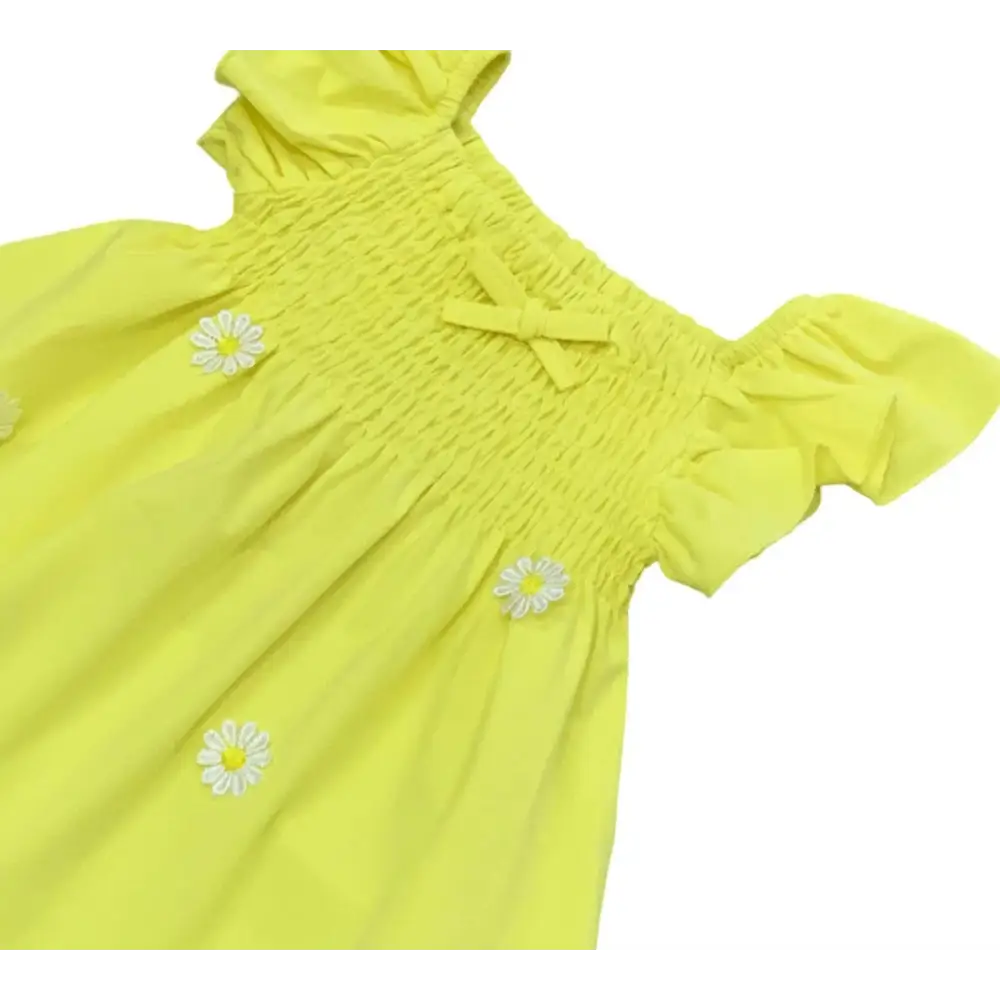 Abitino estiva giallo bambina con maniche a volant e decorazioni a fiore Y-Clù