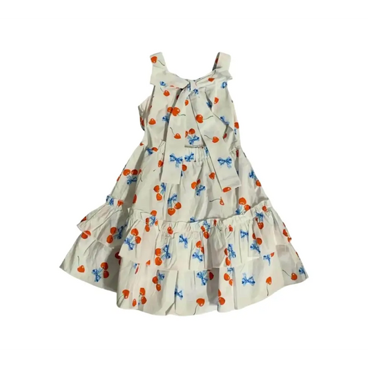 Abito estivo fiori bambina Y-Clù bianco con stampa di fiori e dettaglio a fiocco sul davanti