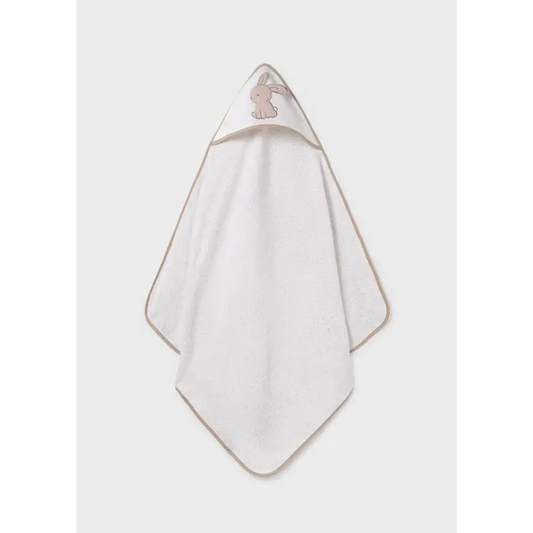 Accappatoio Mayoral bianco per neonati con disegno coniglio e asciugamano con cappuccio neonato