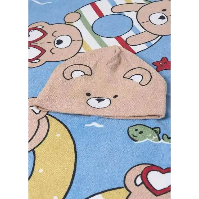 Asciugamano mare con cappuccio neonato Mayoral beige con disegno orso per bambini
