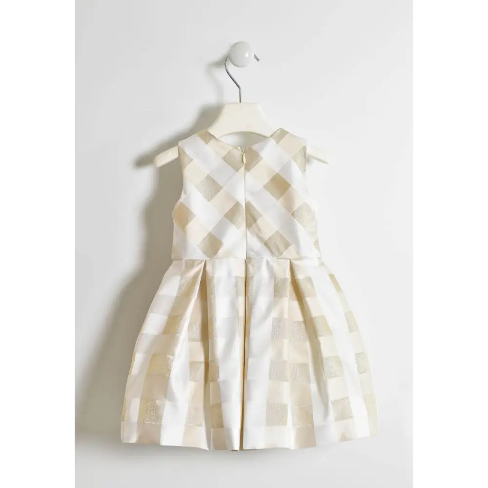 Sarabanda abito elegante bambina 2 anni color champagne a quadri senza maniche con zip posteriore e gonna plissettata