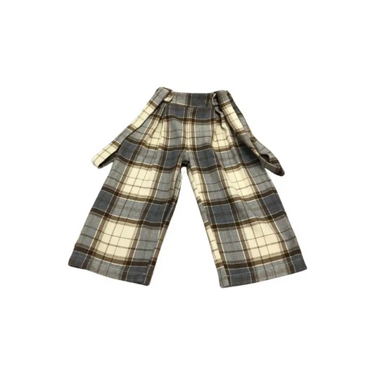 pantaloni palazzo bambina con bretelle Paris Hilton a quadri crema grigio e marrone in taglio ampio