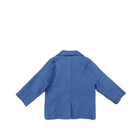 Sarabanda giacca elegante bambino blu vista posteriore in tessuto leggero con collo a rever e maniche lunghe