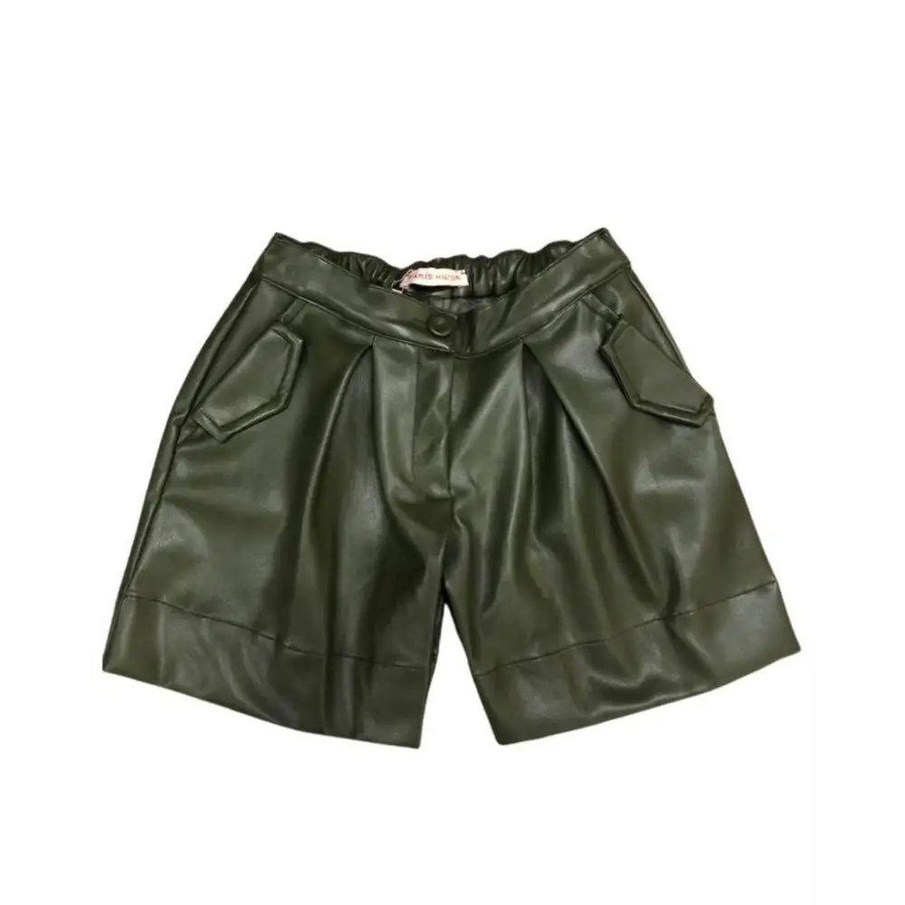shorts ecopelle verde ragazza Paris Hilton shorts vita alta con elastico tasche frontali plissettati