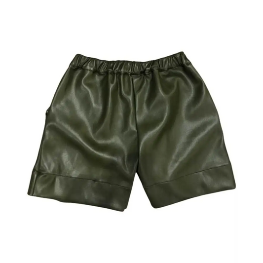 Paris Hilton shorts ecopelle verde ragazza con vita elastica risvolto orlato e finitura lucida