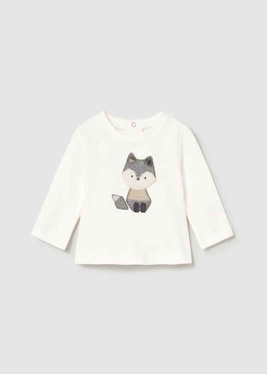 Completo 3 pezzi Neonata Volpe e Pois Morbido.. Maglia panna maniche lunghe con applicazione volpe per neonata Mayoral