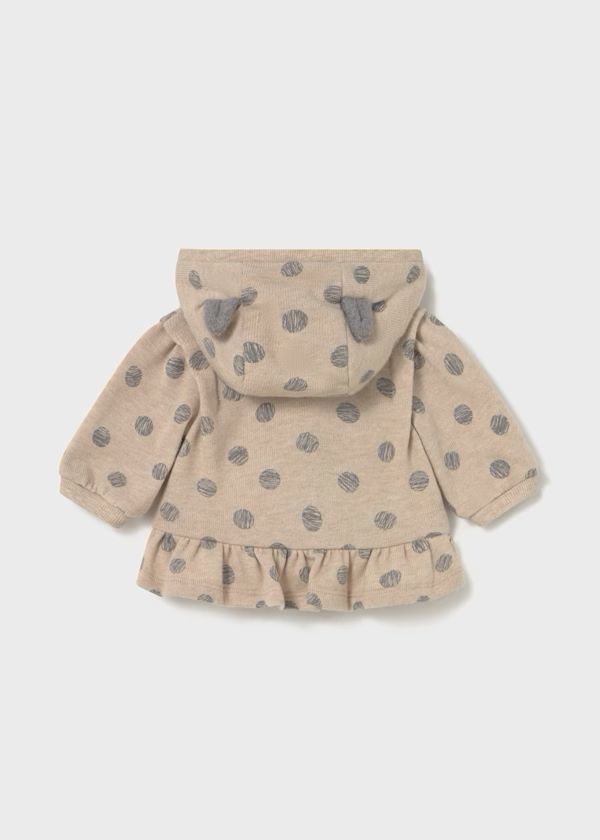 Completo 3 pezzi Neonata Volpe e Pois Morbido.. Giacca con cappuccio beige a pois e orecchie volpe con balze