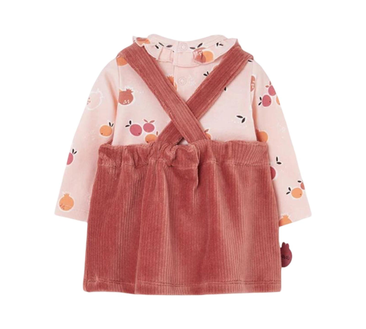 completo neonata con conigli Boboli salopette in velluto a coste rosa e body a manica lunga