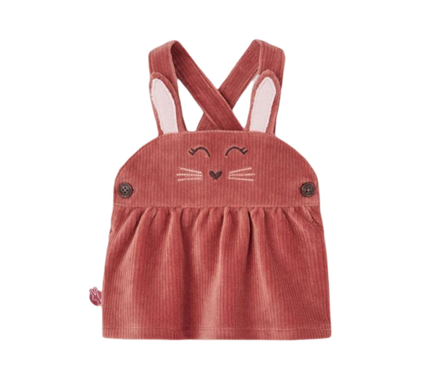 completo neonata con conigli Boboli salopette in velluto rosa con orecchie da coniglio ricamate e bretelle incrociate