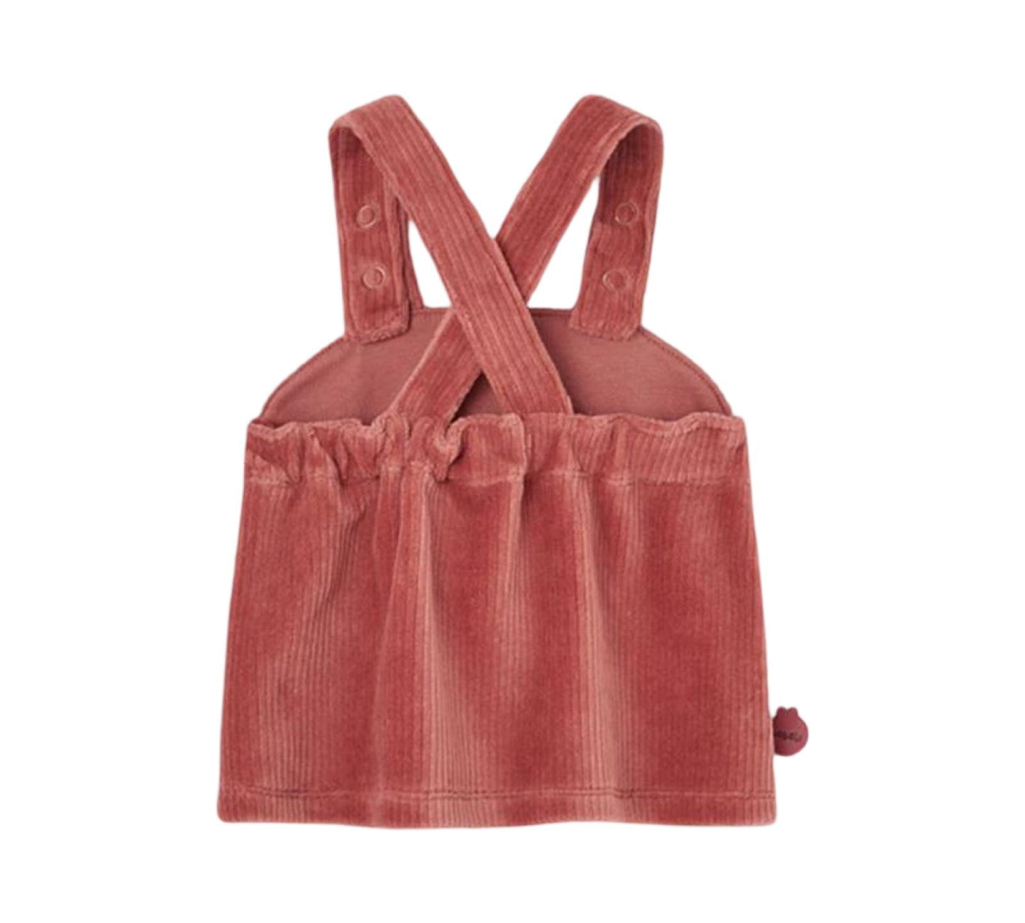 completo neonata con conigli Boboli gonnellina salopette in velluto a coste rosa con bretelle incrociate e dettaglio pon pon