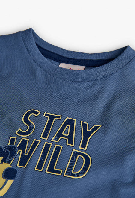 Maglietta blu bambino autunno inverno con stampa stay wild di Boboli in cotone morbido