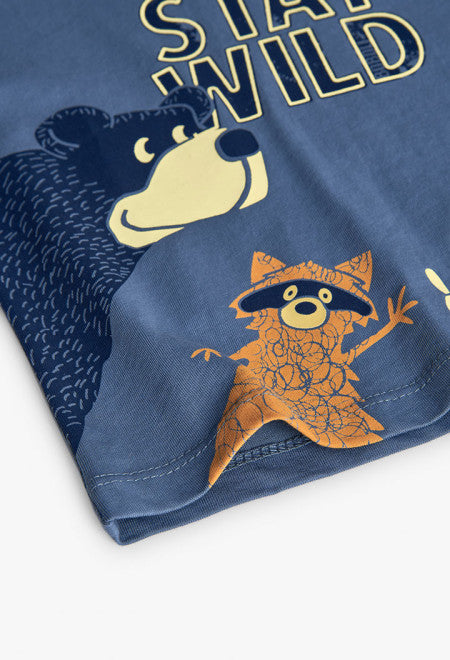 Maglietta blu bambino autunno inverno con stampa stay wild orso e animale simpatica Boboli