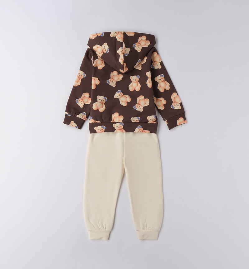 Sarabanda tuta bambina orsetti marrone e crema con felpa con cappuccio e pantaloni comodi