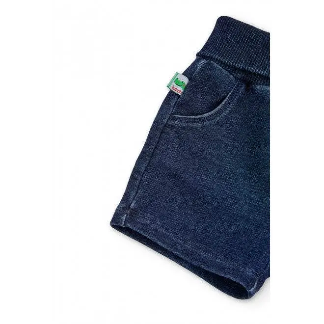 Pantaloncini effetto denim neonati Boboli blu scuro con vita a coste elasticizzata e tasca frontale
