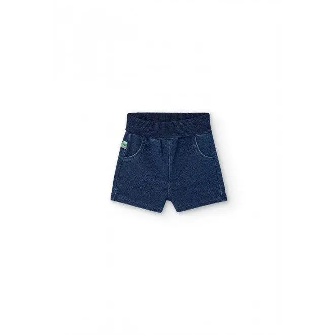 pantaloncini effetto denim neonati Boboli blu scuro con vita elastica morbida e tasche frontali