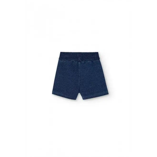 Boboli pantalone corto blu scuro con vita elastica e tessuto morbido pantaloncini effetto denim neonati