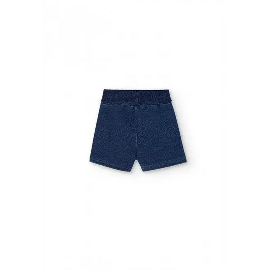 Boboli pantalone corto blu scuro con vita elastica e tessuto morbido pantaloncini effetto denim neonati