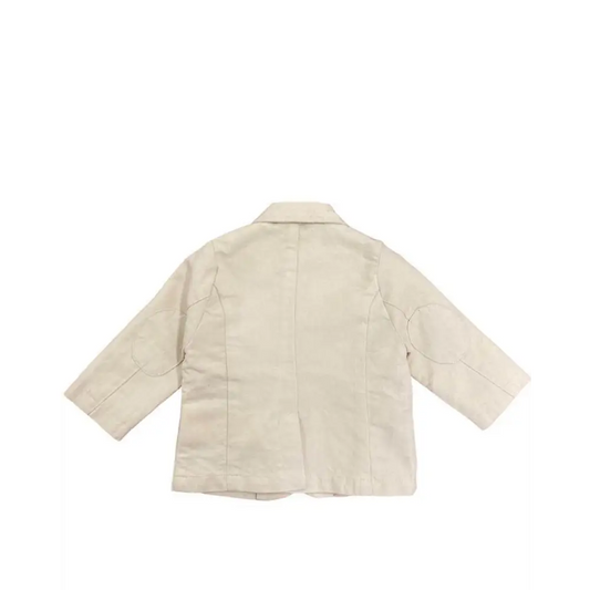 giacca elegante beige bimbo Sarabanda vista posteriore in cotone con cuciture sartoriali e maniche tre quarti