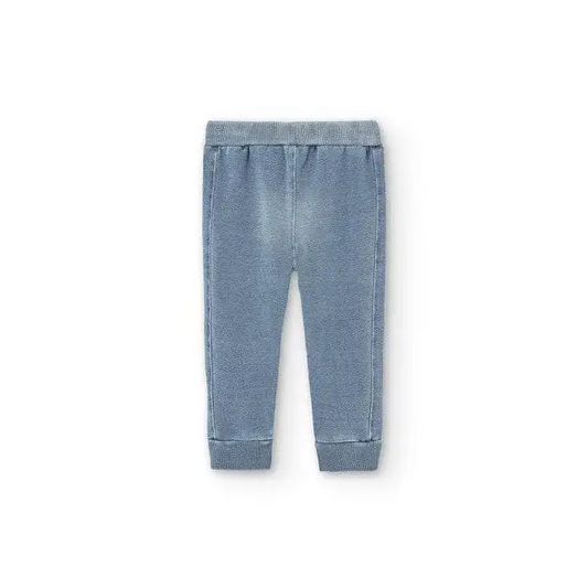 Boboli pantaloni effetto jeans bambino in maglia morbida blu con vita elastica e polsini a costine