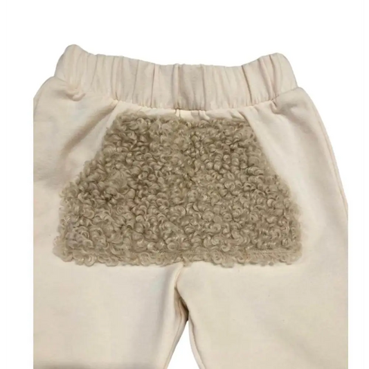 Paris Hilton pantaloni crema con vita elastica e toppa in peluche frontale pantaloni morbidi bambina 6 mesi