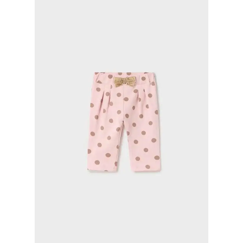 Mayoral pantaloni neonata pois rosa con pois marrone e fiocco dorato in vita morbidi cotone