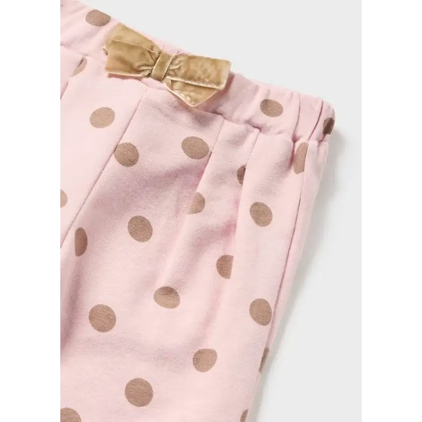 Mayoral pantaloni neonata pois rosa con pois beige fiocco frontale e vita elastica in cotone morbido