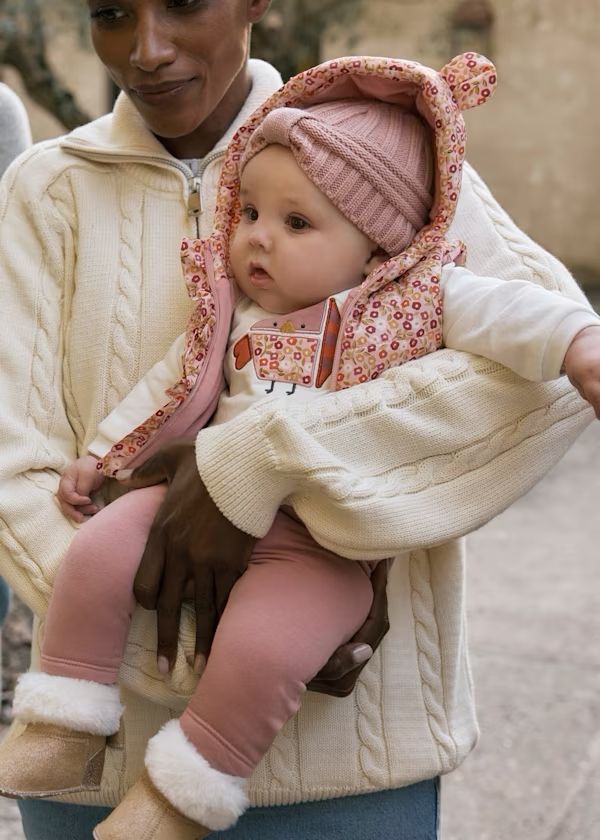 Tuta con gilet stampa neonata Mayoral in cotone rosa con gilet a fiori cappuccio e leggings morbidi