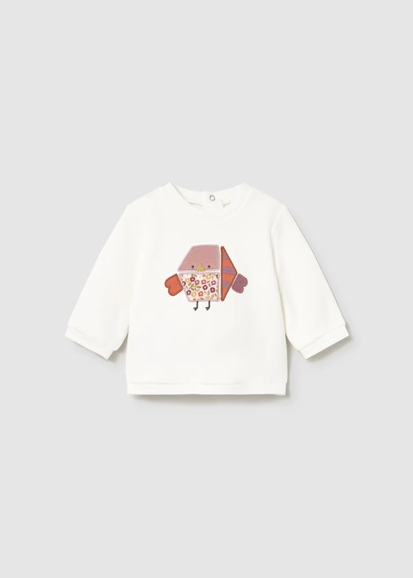 Tuta con gilet stampa neonata Mayoral completo bianco maniche lunghe con stampa centrale colorata